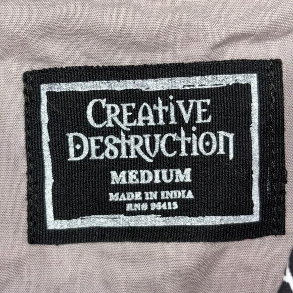 Creative Destruction Mens Busy Floral Print Shirt Medium Black White Skater Y2K - Picture 3 of 6